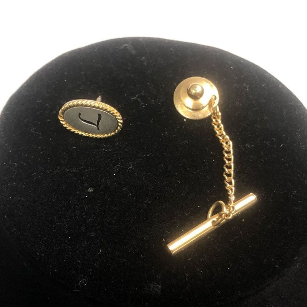 L monogram initial letter vintage swank silver‎ gold tie tack
